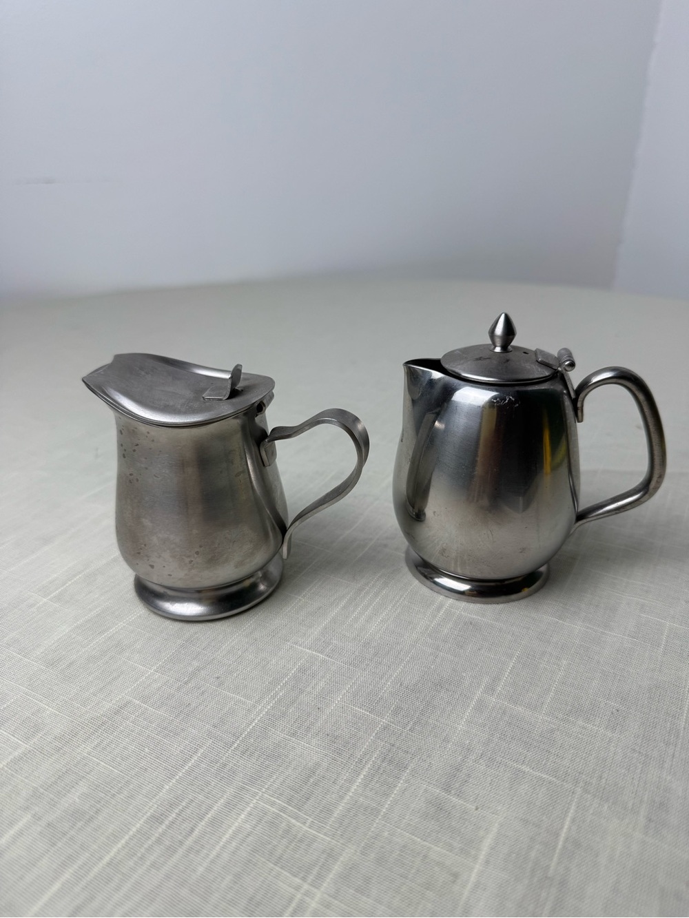 2 Vintage ARNBEE & ONEIDA Lidded Creamer Pitcher 18-8 Stainless Steel Japan MCM